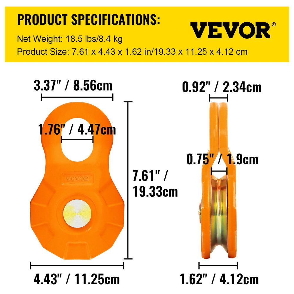 VEVOR Snatch Block, 11T/25,000 LBS Working Load Limit, Heavy Duty Winch Pulley for 0.55"/14 mm Synthetic Rope or Soft Shackles, Off-road Recovery Accessories for Tractor, Truck, ATV & UTV, 2 Packs