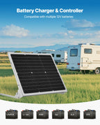 VEVOR 50W 12V Solar Battery Trickle Charger Maintainer, Mono Solar Panel Battery Charger with Upgraded MPPT Controller & Adjustable Mount Bracket, IP65 Waterproof for Car Boat RV Trailer House Roof