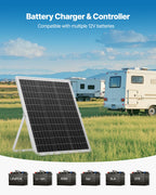 VEVOR 25W 12V Solar Panel Battery Charger, Solar Battery Trickle Charger Maintainer with Intelligent MPPT Controller & Adjustable Mount Bracket, IP67 Waterproof for Car Boat RV Motorcycle Trailer