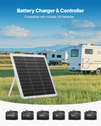 VEVOR 20W 12V Solar Panel Battery Charger, Solar Battery Trickle Charger Maintainer with Intelligent MPPT Controller & Adjustable Mount Bracket, IP67 Waterproof for Car Boat RV Motorcycle Trailer