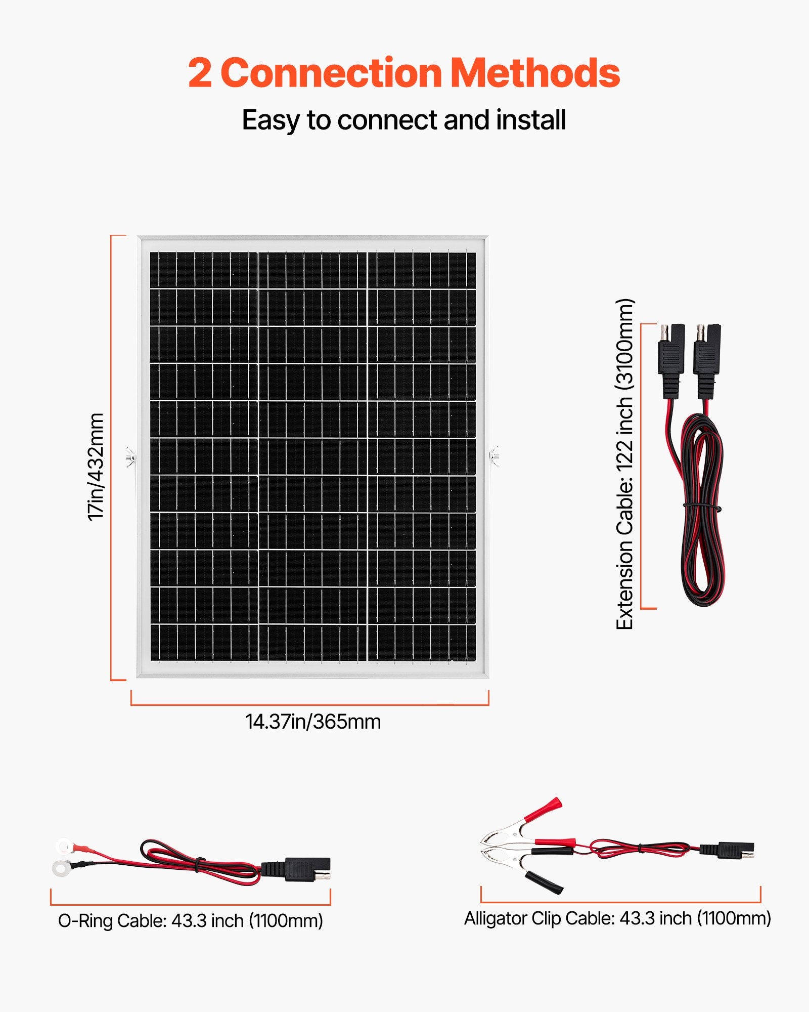 VEVOR 25W 12V Solar Panel Battery Charger, Solar Battery Trickle Charger Maintainer with Intelligent MPPT Controller & Adjustable Mount Bracket, IP67 Waterproof for Car Boat RV Motorcycle Trailer
