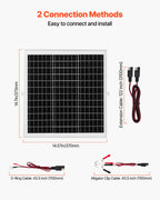 VEVOR 20W 12V Solar Panel Battery Charger, Solar Battery Trickle Charger Maintainer with Intelligent MPPT Controller & Adjustable Mount Bracket, IP67 Waterproof for Car Boat RV Motorcycle Trailer