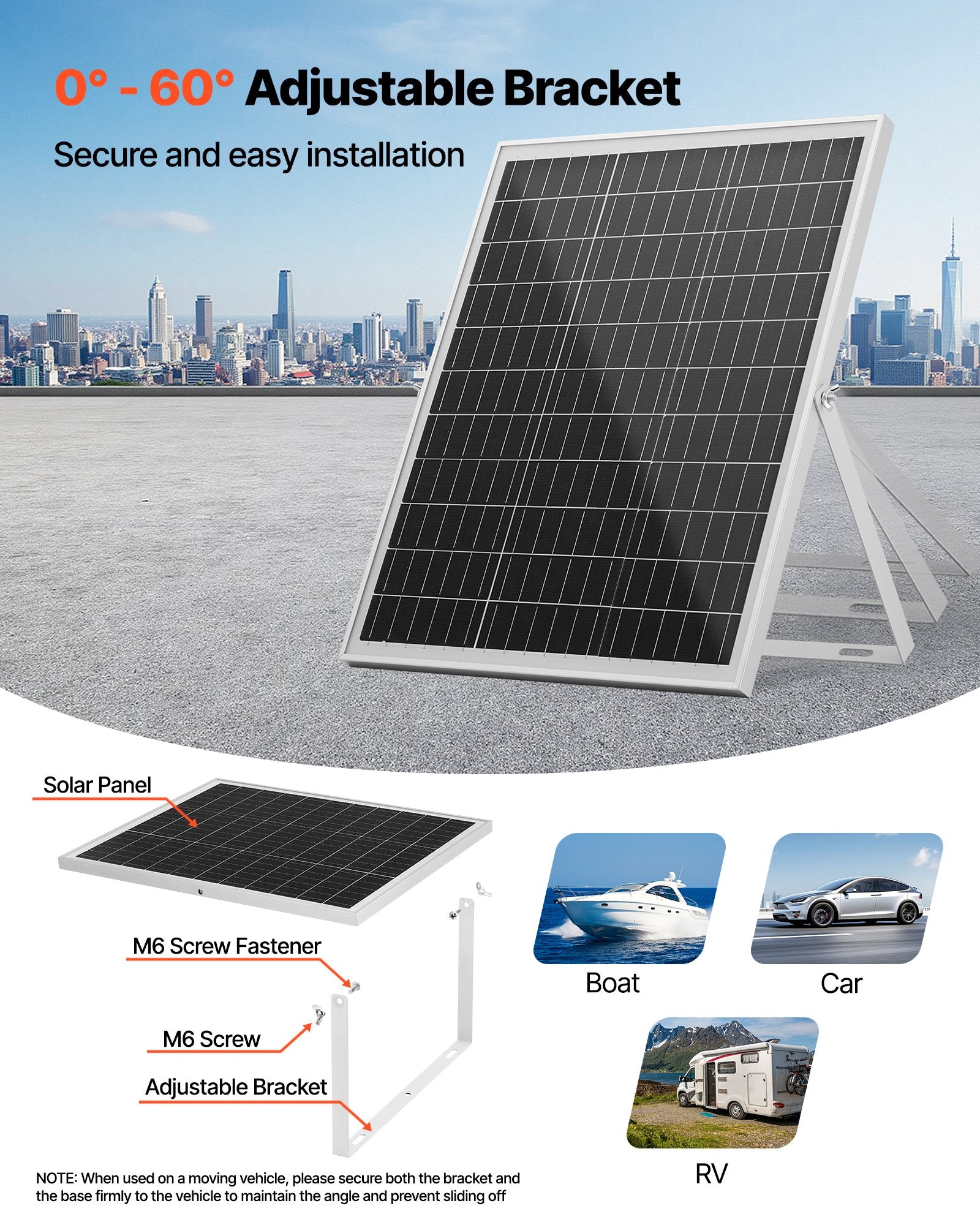VEVOR 25W 12V Solar Panel Battery Charger, Solar Battery Trickle Charger Maintainer with Intelligent MPPT Controller & Adjustable Mount Bracket, IP67 Waterproof for Car Boat RV Motorcycle Trailer