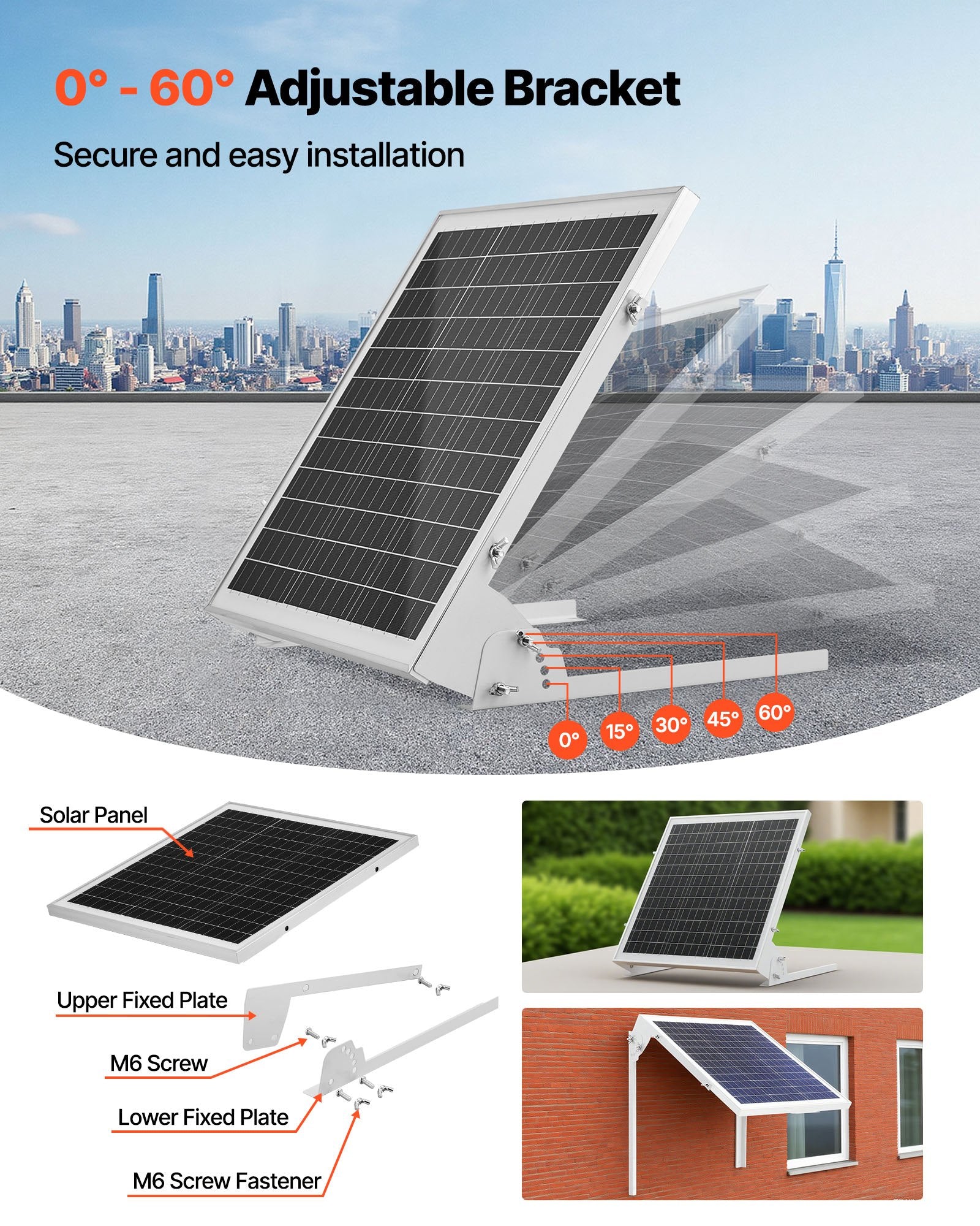 VEVOR 20W 12V Solar Battery Trickle Charger Maintainer, Mono Solar Panel Battery Charger with Built-in MPPT Controller & Adjustable Mount Bracket, IP65 Waterproof for Car Boat RV Trailer House Roof
