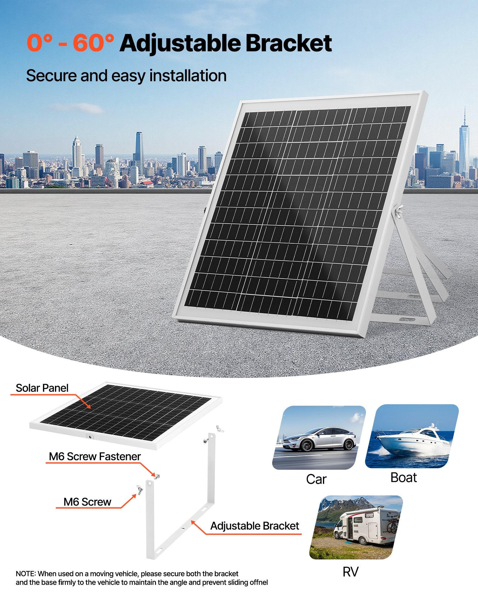 VEVOR 20W 12V Solar Panel Battery Charger, Solar Battery Trickle Charger Maintainer with Intelligent MPPT Controller & Adjustable Mount Bracket, IP67 Waterproof for Car Boat RV Motorcycle Trailer