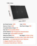 VEVOR 50W 12V Solar Battery Charger Maintainer, Mono Solar Panel Trickle Battery Charger with Upgraded MPPT Controller, IP65 Waterproof for Car Boat RV Trailer Flat Rooftop (Bracket Not Included)