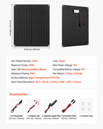 VEVOR 30W 12V Solar Panel Battery Charger, Solar Battery Trickle Charger Maintainer with Built-in Smart Controller & 3 Connection Cables, IP67 Waterproof Portable for RV Car Motorcycle Boat Van Camper