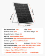 VEVOR 25W 12V Solar Panel Battery Charger, Solar Battery Trickle Charger Maintainer with Intelligent MPPT Controller & Adjustable Mount Bracket, IP67 Waterproof for Car Boat RV Motorcycle Trailer