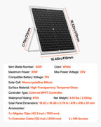 VEVOR 30W 12V Solar Panel Battery Charger, Solar Battery Trickle Charger Maintainer with Intelligent MPPT Controller & Adjustable Mount Bracket, IP67 Waterproof for Car Boat RV Motorcycle Trailer