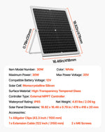 VEVOR 30W 12V Solar Panel Battery Charger, Solar Battery Trickle Charger Maintainer with Intelligent MPPT Controller & Adjustable Mount Bracket, IP67 Waterproof for Car Boat RV Motorcycle Trailer