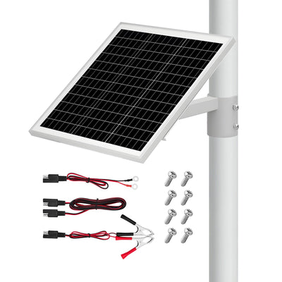 VEVOR 20W 12V Solar Panel Battery Charger, Solar Battery Trickle Charger Maintainer with Built-in Controller & Pole Mount Bracket, IP65 Waterproof for Gate, Fence, Farm, Lawn (Fit 40mm-68mm Poles)
