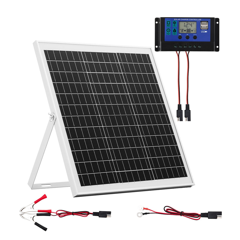 VEVOR 20W 12V Solar Panel Battery Charger, Solar Battery Trickle Charger Maintainer with Intelligent MPPT Controller & Adjustable Mount Bracket, IP67 Waterproof for Car Boat RV Motorcycle Trailer