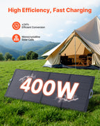 VEVOR 400W Foldable Solar Panel, 24% High-Efficiency Portable Monocrystalline Solar Panel Charger with MC4 Output & 10-in-1 DC Adapter, IP67 Waterproof for Power Stations, Camping, Hiking Trips