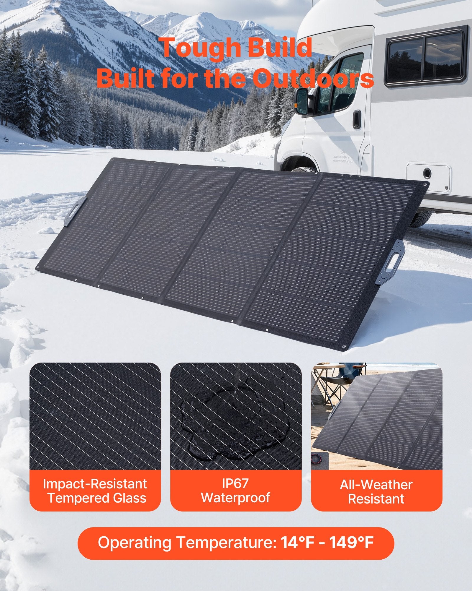 VEVOR 400W Foldable Solar Panel, 24% High-Efficiency Portable Monocrystalline Solar Panel Charger with MC4 Output & 10-in-1 DC Adapter, IP67 Waterproof for Power Stations, Camping, Hiking Trips