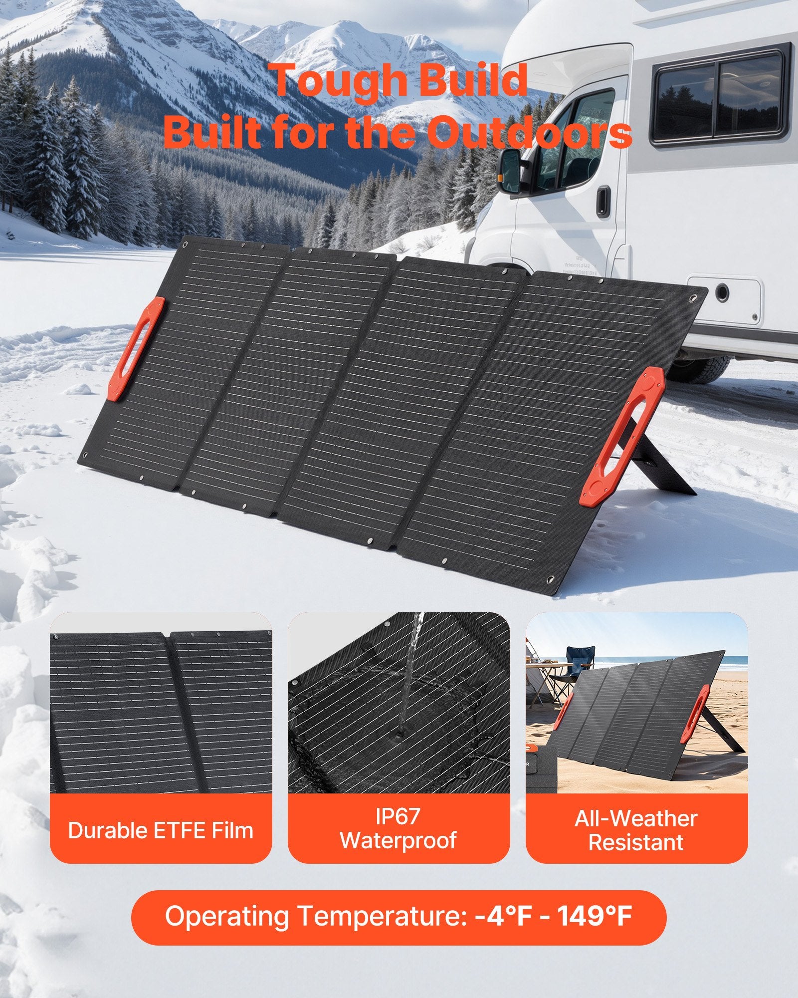 VEVOR 150W Foldable Monocrystalline Solar Panel, 23% Efficiency Portable ETFE Mono Solar Panel Charger with MC4 Output, Type-C, QC3.0 USB & DC Ports, IP67 Waterproof for Power Stations Camping Hiking