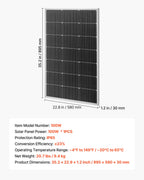 VEVOR 100W Monocrystalline Solar Panel, 23% High-Efficiency Mono PV Module with Stable MC4 Output & Aluminum Frame, IP65 Waterproof Solar Panel for Car Boat RV Flat Rooftop Off-Grid Applications