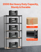 VEVOR Storage Shelves, 2000 lbs, 5 Tier Garage Storage Shelving, 16" D x 36" W x 71.4" H Adjustable Metal Shelves for Garage Shelves Utility Rack Shelf, Ideal for Kitchen, Warehouse, Basement, Black