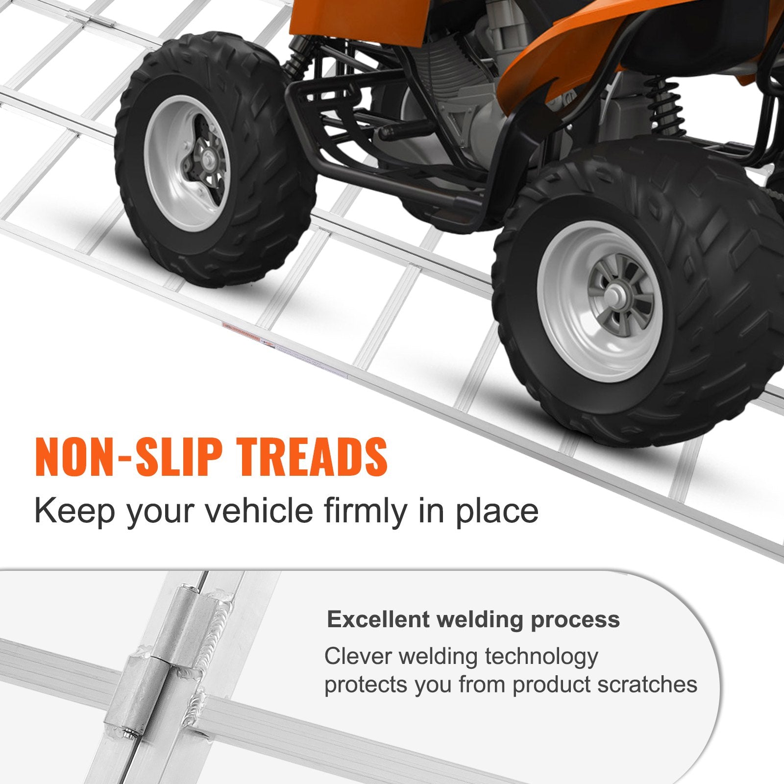 VEVOR Aluminum Ramps, 1500 lbs, Tri-Fold Ramp with Load Straps, Folding Loading Ramp for Motorcycle, Tractor, ATV/UTV, Trucks, Lawn Mower, Snow Blower, 77"L x 54"W, 1 Pc