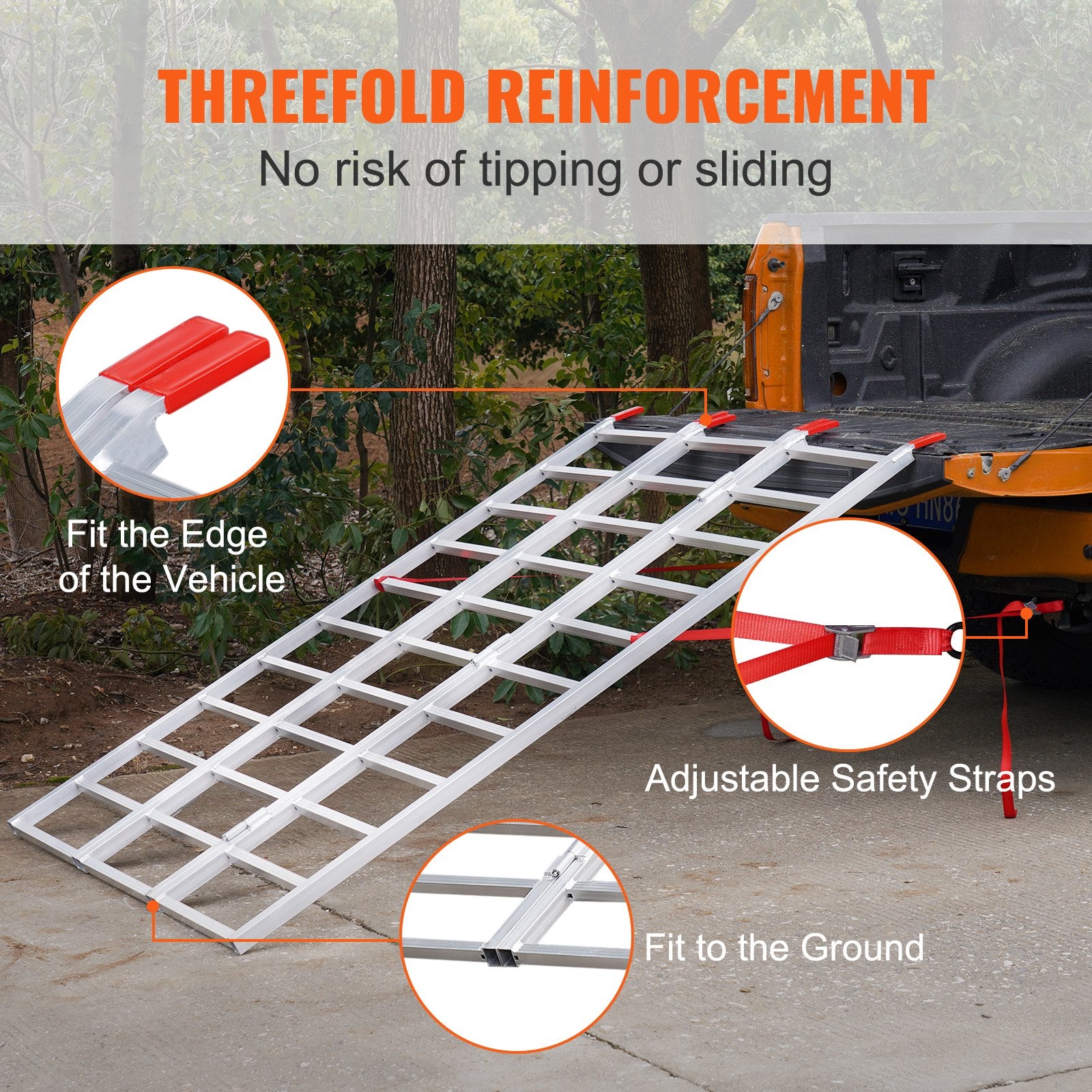 VEVOR Aluminum Ramps, 1500 lbs, Tri-Fold Ramp with Load Straps, Folding Loading Ramp for Motorcycle, Tractor, ATV/UTV, Trucks, Lawn Mower, Snow Blower, 77"L x 54"W, 1 Pc