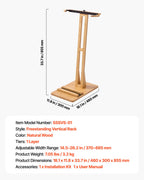 VEVOR Vertical Surfboard Stand, Wooden Surfboard Rack for Storage and Display, Adjustable & Freestanding Board Stand Organizer with Padding, for Wakeboards, Snowboards, Kiteboards, Shortboard, Skis