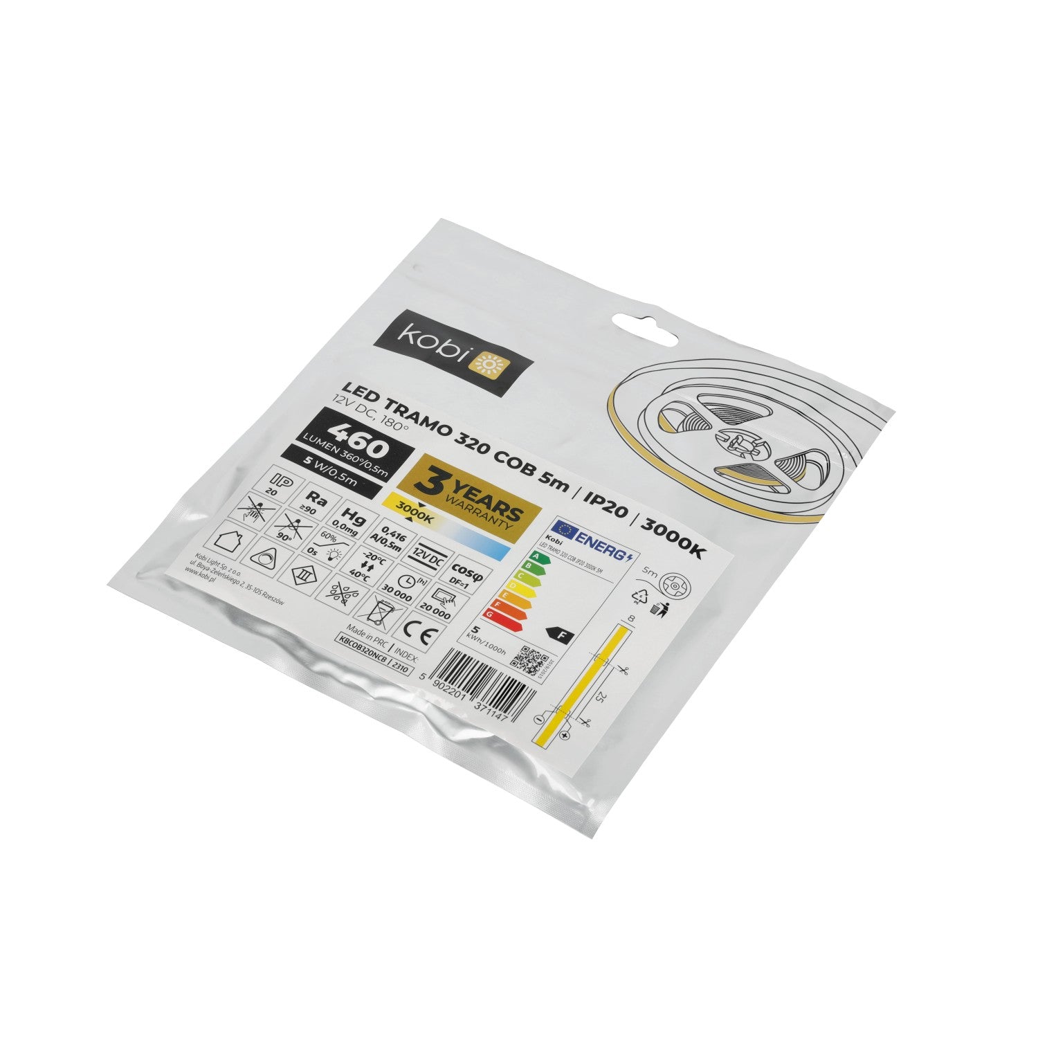 LED strip TRAMO 320 COB 5m 3000K IP20 Kobi Premium