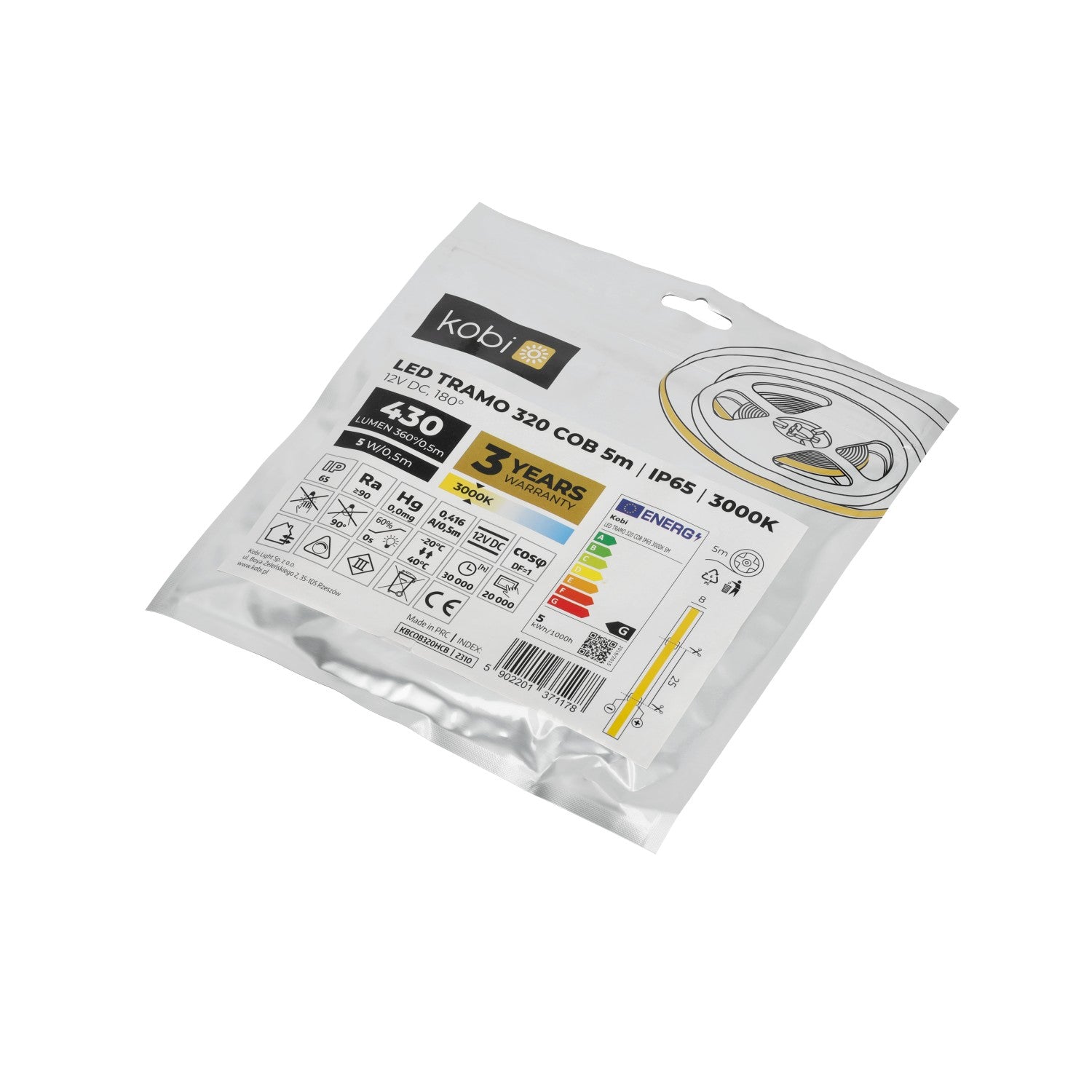 LED strip TRAMO 320 COB 5m 3000K IP65 Kobi Premium