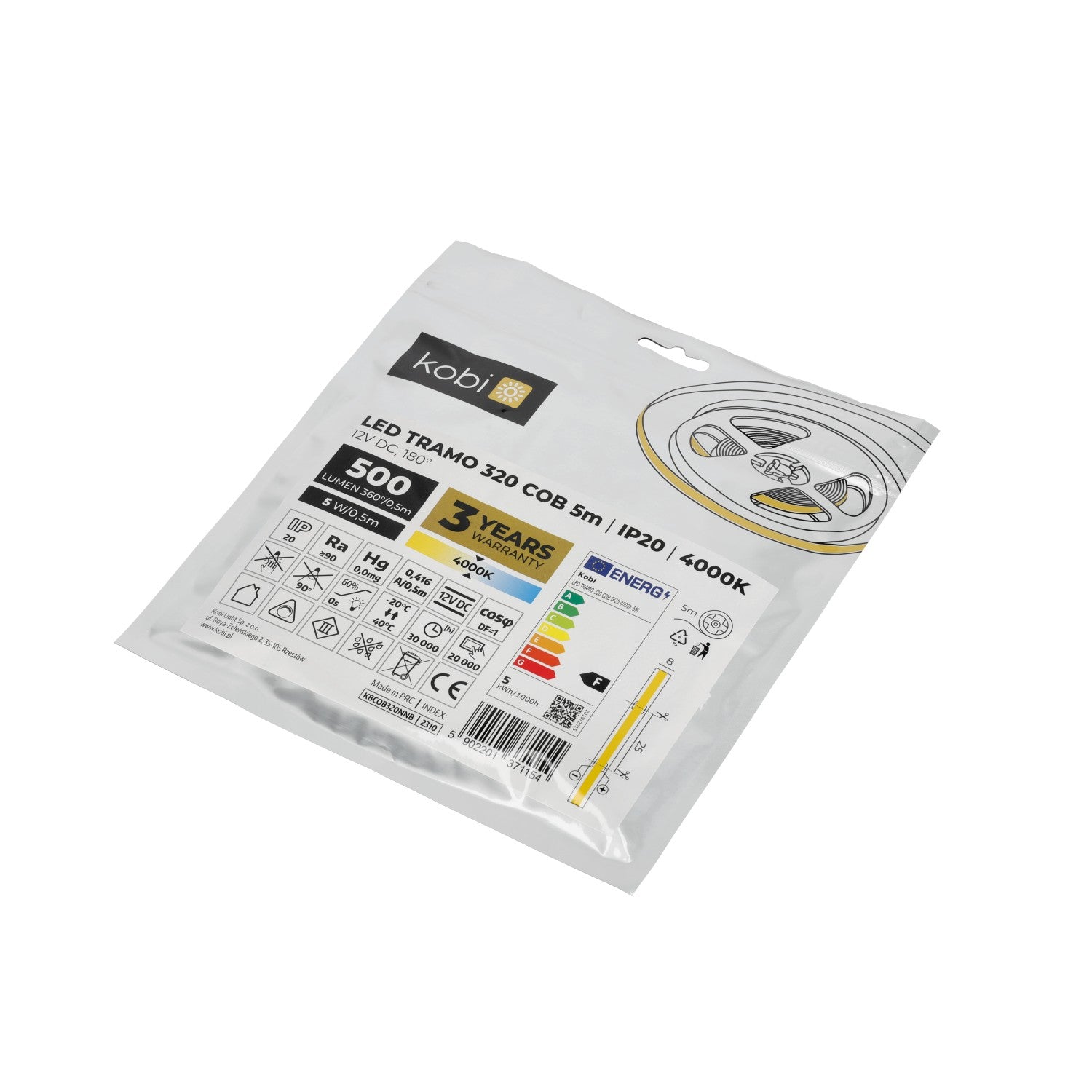 LED strip TRAMO 320 COB 5m 4000K IP20 Kobi Premium
