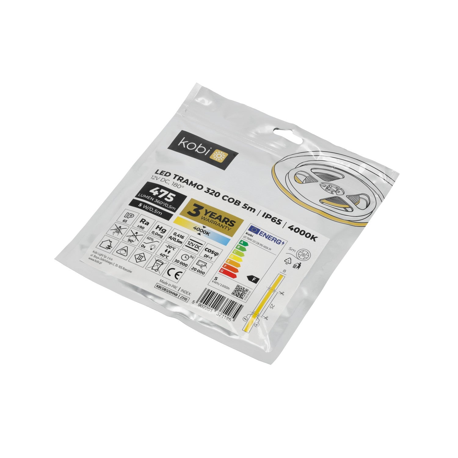 LED strip TRAMO 320 COB 5m 4000K IP65 Kobi Premium