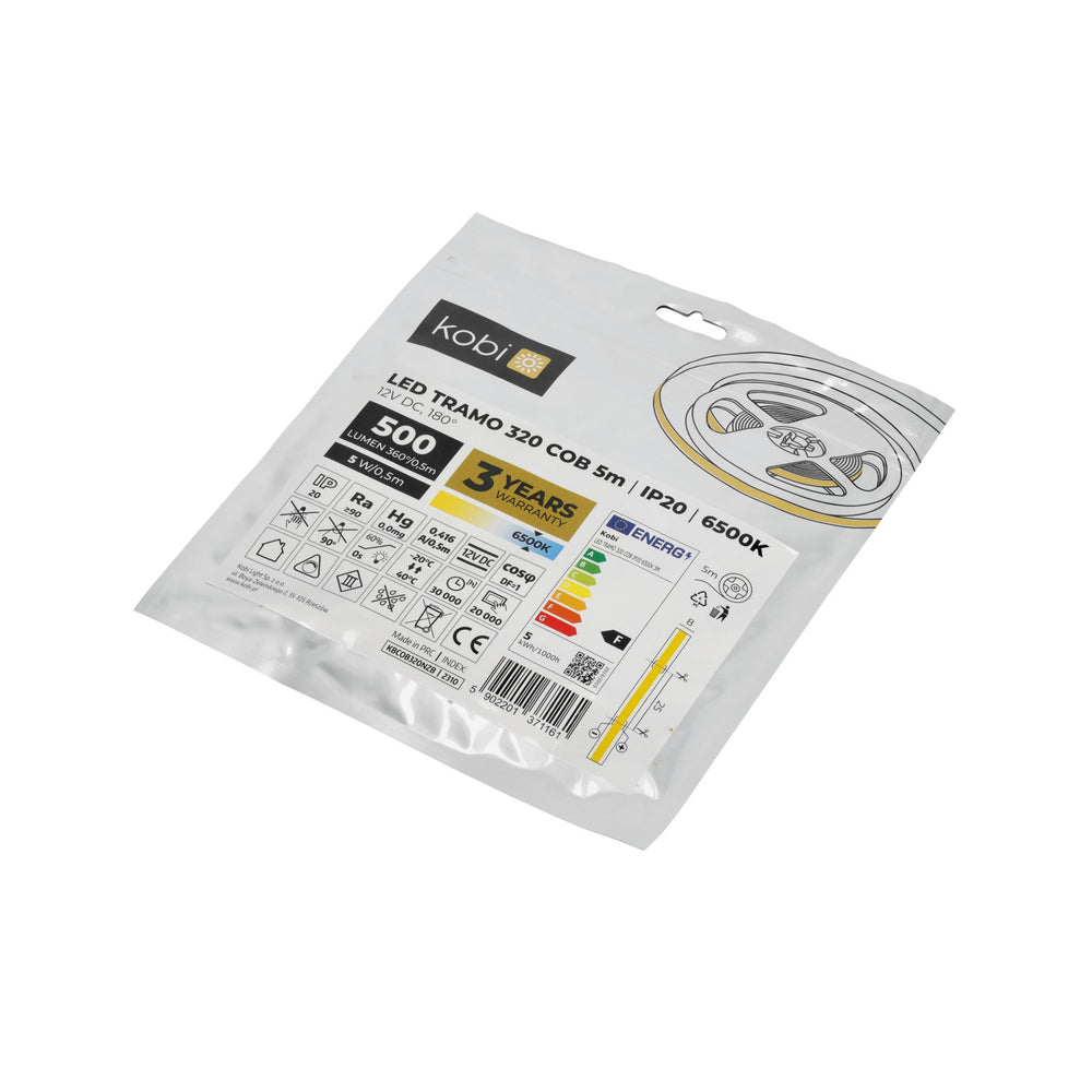 LED strip TRAMO 320 COB 5m 6500K IP20 Kobi Premium