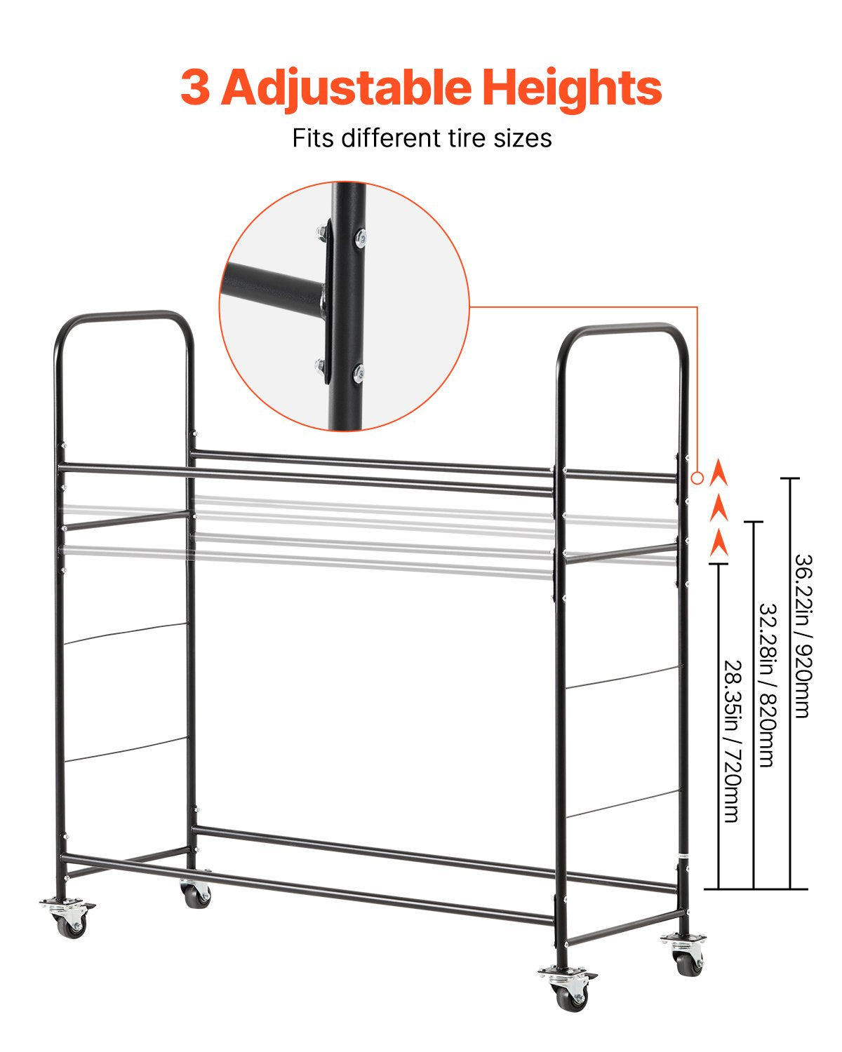 VEVOR Rolling Tire Storage Rack, 2-Shelf Tire Holder and Transport Trailer for Garage, Heavy-Duty Steel Tire Storage Cart with Wheel, Adjustable Height & Protective Cover, Hold up to 12 Standard Tires
