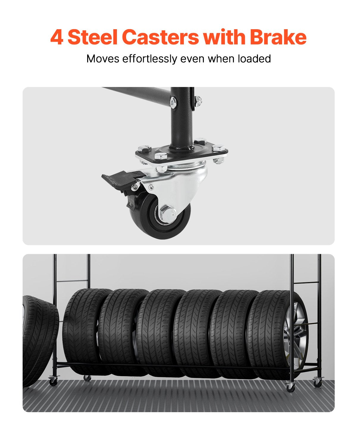 VEVOR Rolling Tire Storage Rack, 2-Shelf Tire Holder and Transport Trailer for Garage, Heavy-Duty Steel Tire Storage Cart with Wheel, Adjustable Height & Protective Cover, Hold up to 12 Standard Tires