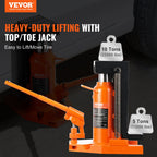 VEVOR Hydraulic Toe Jack, 5 Ton/4536 kg On Toe Toe Jack Lift, 10 Ton/9072 kg On Top Lift Capacity Machine Jack, 0.8-6.8 in/2-17.3 cm Toe Height, 11.3-17.3 in/28.7-43.9 cm Top Height, Air Hydraulic Claw Jack for Machinery, Industry