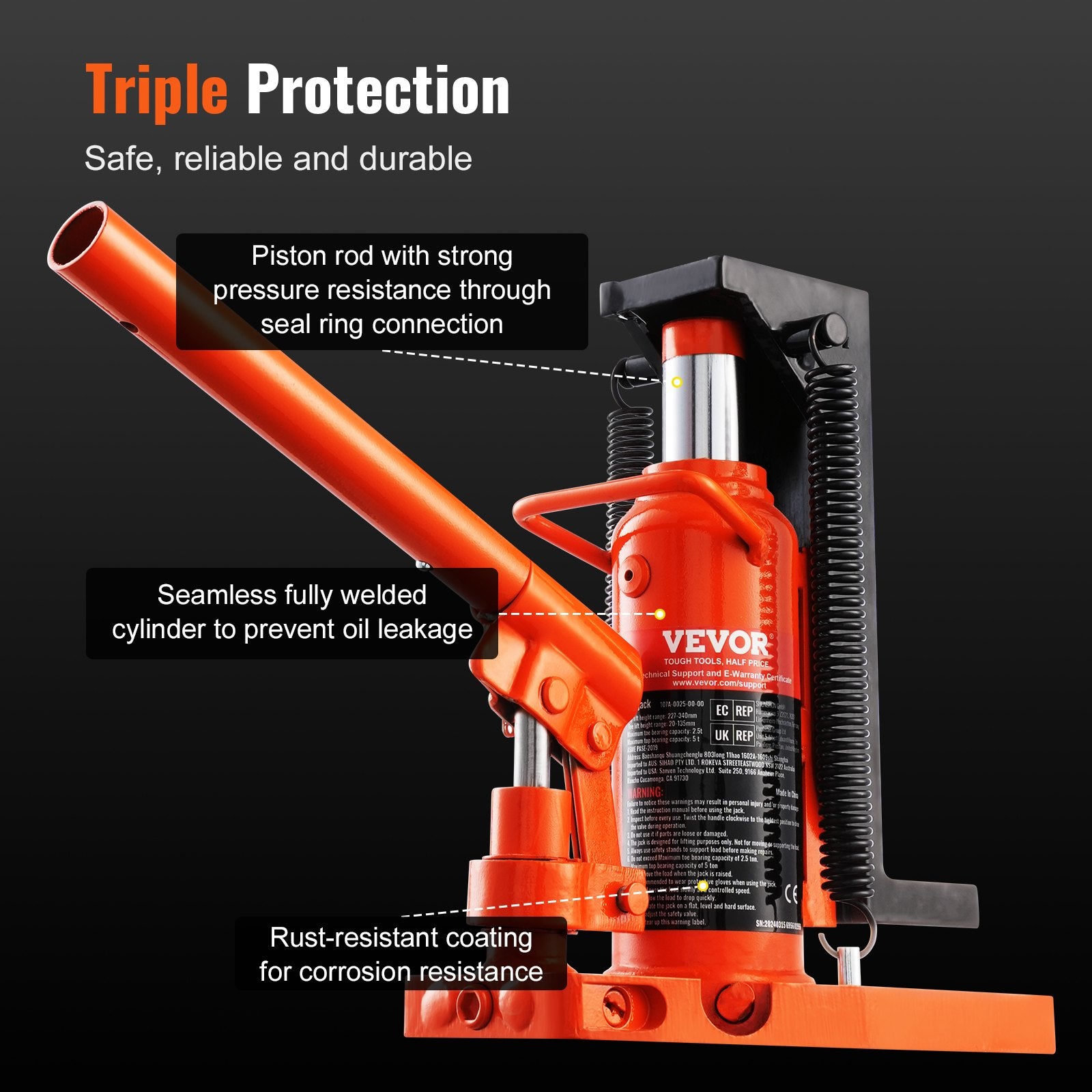 VEVOR Hydraulic Toe Jack, 2.5 Ton/2268 kg On Toe Toe Jack Lift, 5 Ton/4536 kg On Top Lift Capacity Machine Jack, 0.8-5.3 in/2-13.5 cm Toe Height, 8.9-13.4 in/22.6-34 cm Top Height, Air Hydraulic Claw Jack for Machinery, Industry
