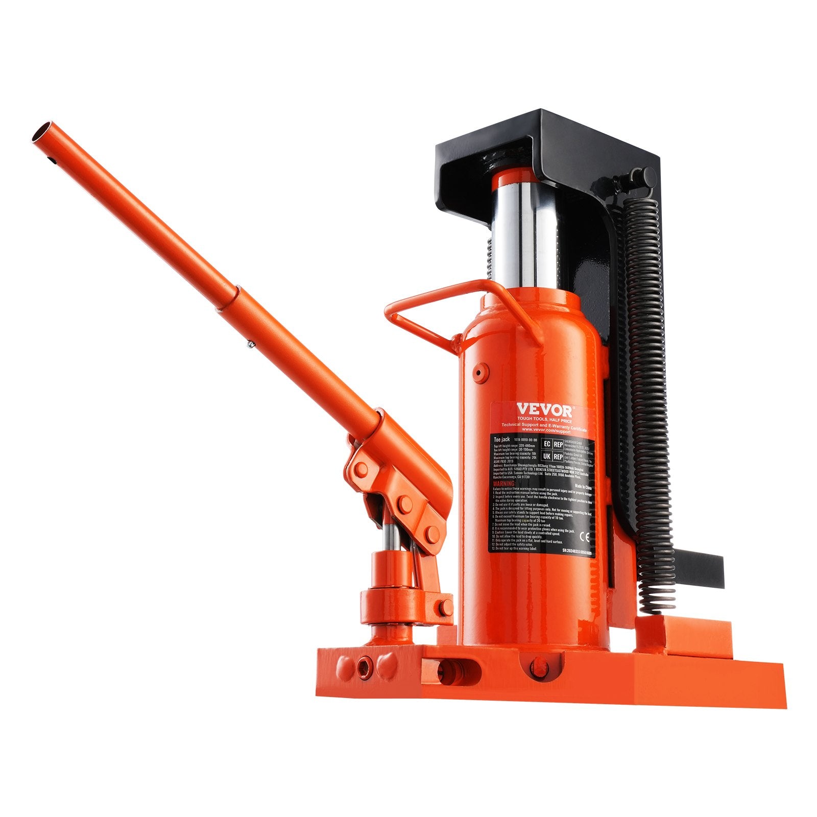 VEVOR Hydraulic Toe Jack, 5 Ton/4536 kg On Toe Toe Jack Lift, 10 Ton/9072 kg On Top Lift Capacity Machine Jack, 0.8-6.8 in/2-17.3 cm Toe Height, 11.3-17.3 in/28.7-43.9 cm Top Height, Air Hydraulic Claw Jack for Machinery, Industry
