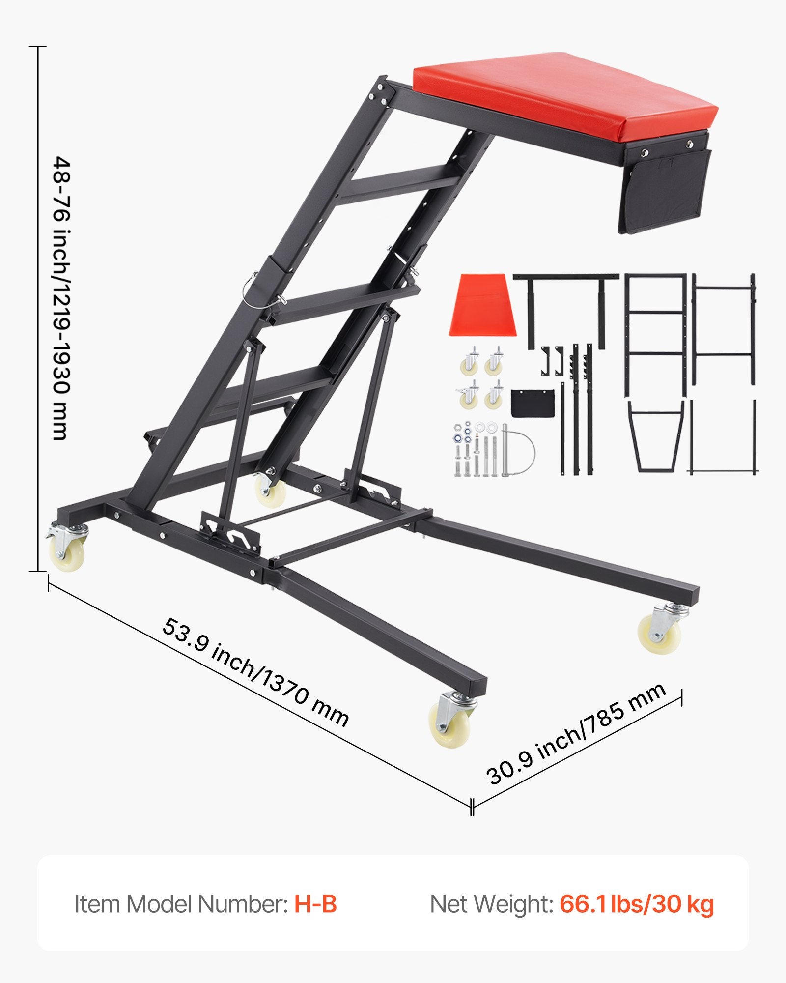 VEVOR Automotive Topside Creeper, with Adjustable Height 1219-1930 mm, 400 LBS Capacity High Creeper, 4 Swivel Caster Wheels, Heavy Duty Creeper for Auto Repair and Maintenance