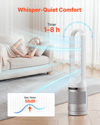 VEVOR Bladeless Tower Fan, 65° Oscillating Standing Fan, 12 Speeds & 4 Modes & 8-Hour Timer, 4.5 m/s High Velocity Floor Air Circulator, Powerful Airflow for Bedroom, Living Room, Home, Office, White
