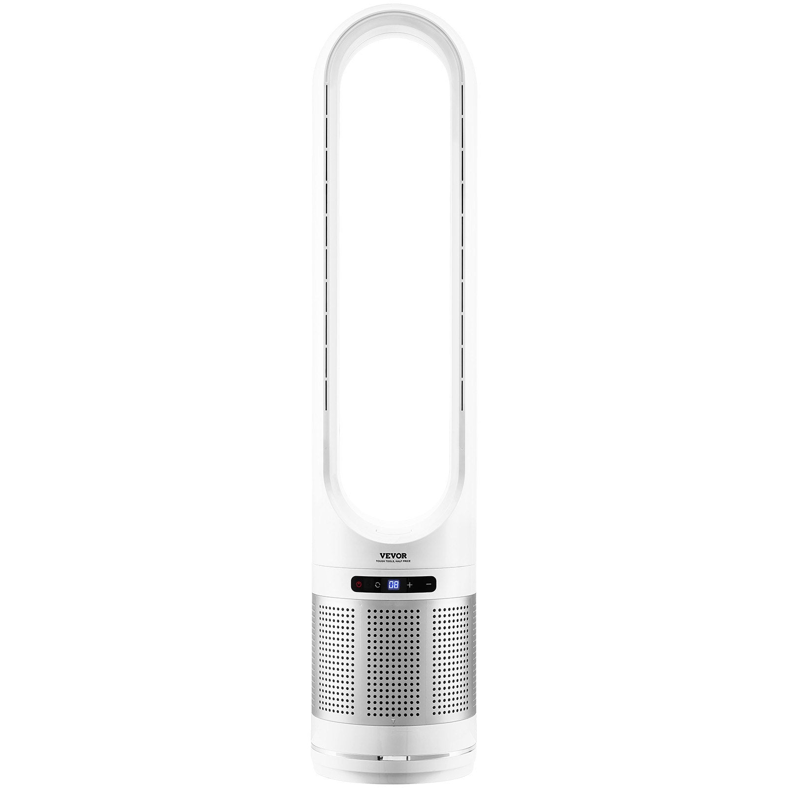 VEVOR Tower Fan Bladeless, 15.4ft/s Velocity Floor Fan that Blows Cold Air, 80° Oscillating 8-Speed Fans, 8H Timer, Standing Fans with H13 HEPA Filtration, Remote Control & Air Purification Mode