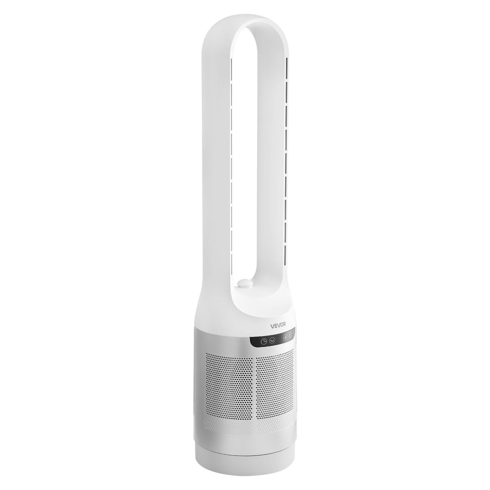 VEVOR Bladeless Tower Fan, 65° Oscillating Standing Fan, 12 Speeds & 4 Modes & 8-Hour Timer, 4.5 m/s High Velocity Floor Air Circulator, Powerful Airflow for Bedroom, Living Room, Home, Office, White