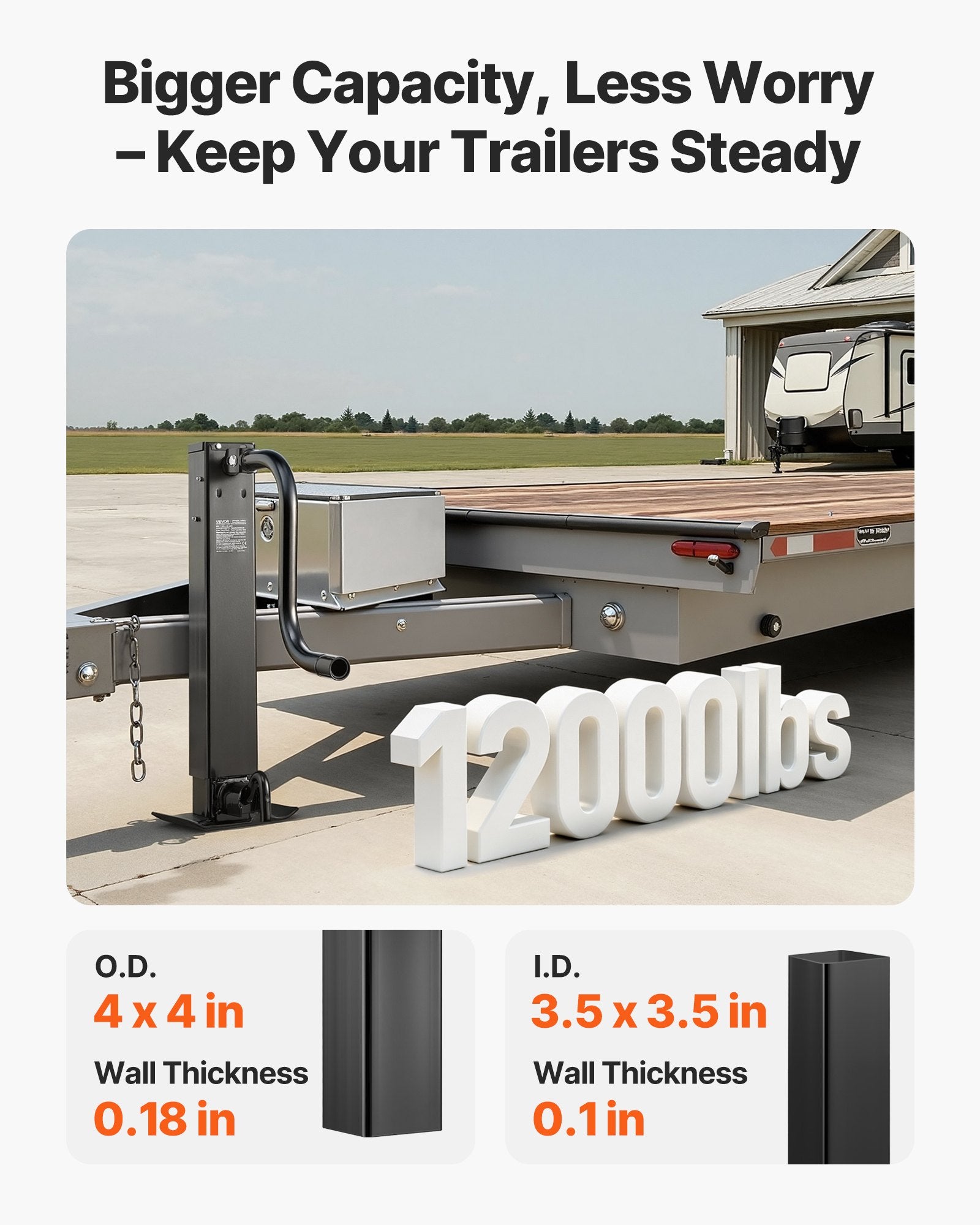 VEVOR Heavy-Duty Trailer Jack, 5443 kg Load Capacity, Sidewind Square Direct Weld-on Trailer Jack with Handle Crank, Adjustable Drop Leg, 674 mm Travel for Lifting RV, Utility, Yacht Trailers
