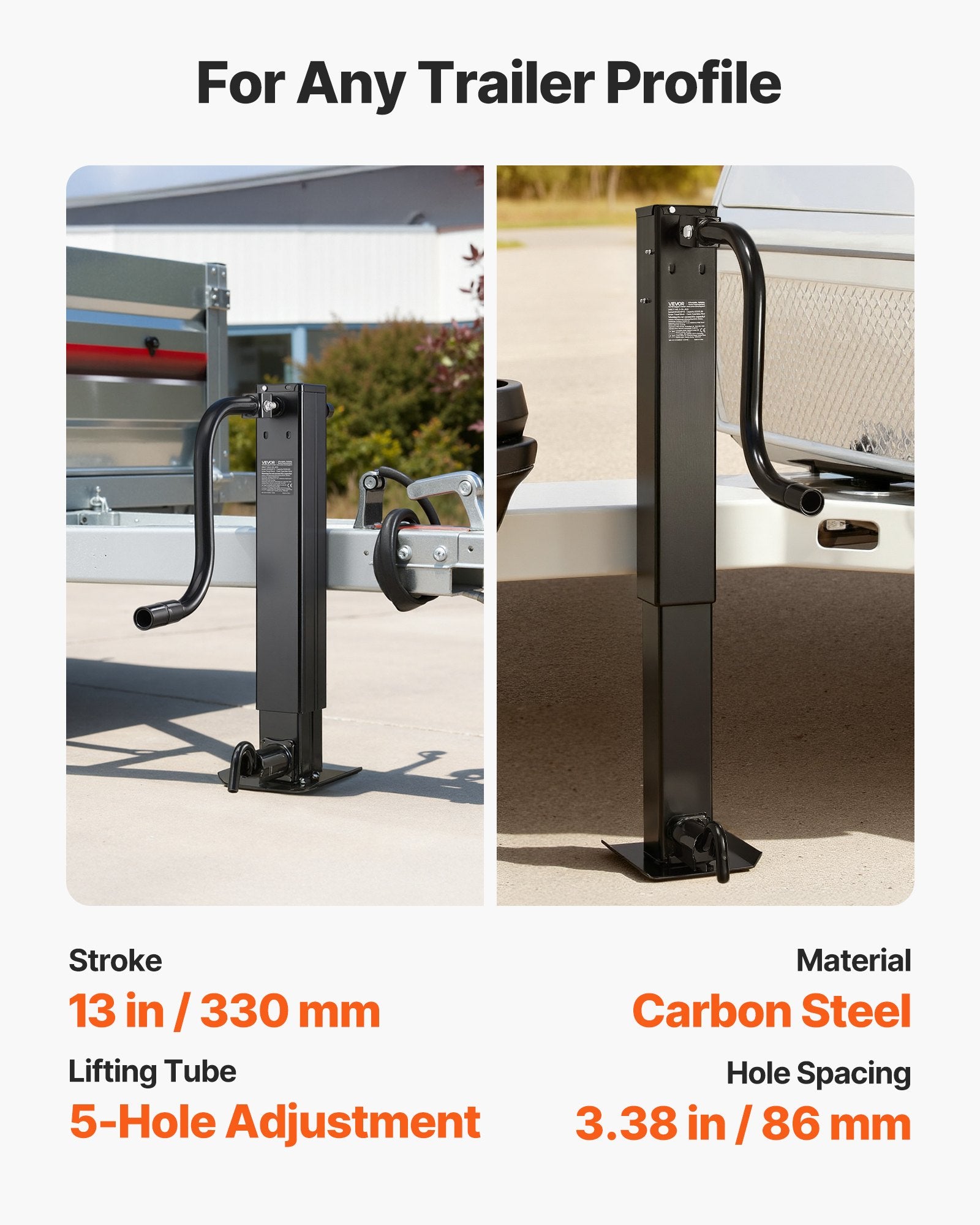 VEVOR Heavy-Duty Trailer Jack, 5443 kg Load Capacity, Sidewind Square Direct Weld-on Trailer Jack with Handle Crank, Adjustable Drop Leg, 674 mm Travel for Lifting RV, Utility, Yacht Trailers
