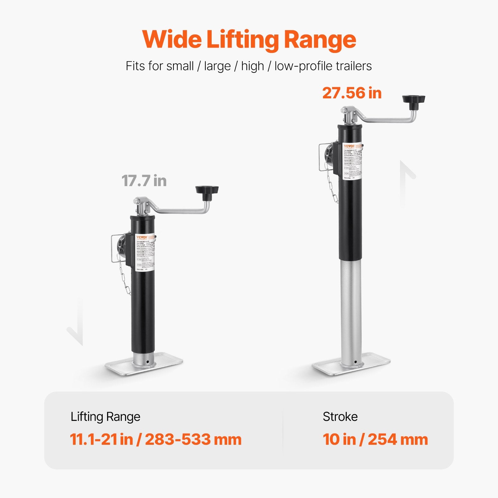 VEVOR Trailer Jack, 2000 lbs Dynamic Load Capacity, Weld-on Pipe-Mount Swivel Trailer Jack, 10" Lift Trailer Jack Stand with Handle for RV Trailer, Horse Trailer, Utility Trailer, and Yacht Trailer