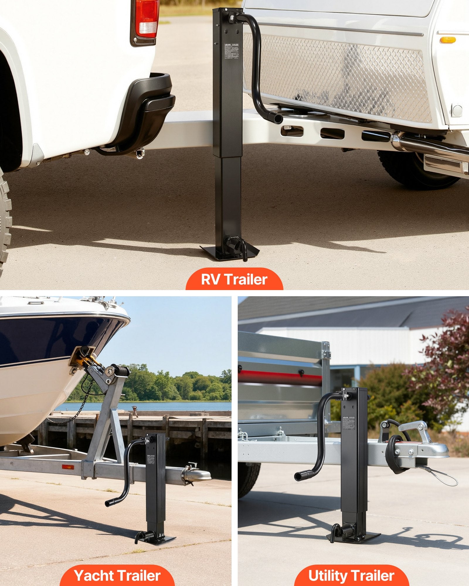 VEVOR Heavy-Duty Trailer Jack, 5443 kg Load Capacity, Sidewind Square Direct Weld-on Trailer Jack with Handle Crank, Adjustable Drop Leg, 674 mm Travel for Lifting RV, Utility, Yacht Trailers