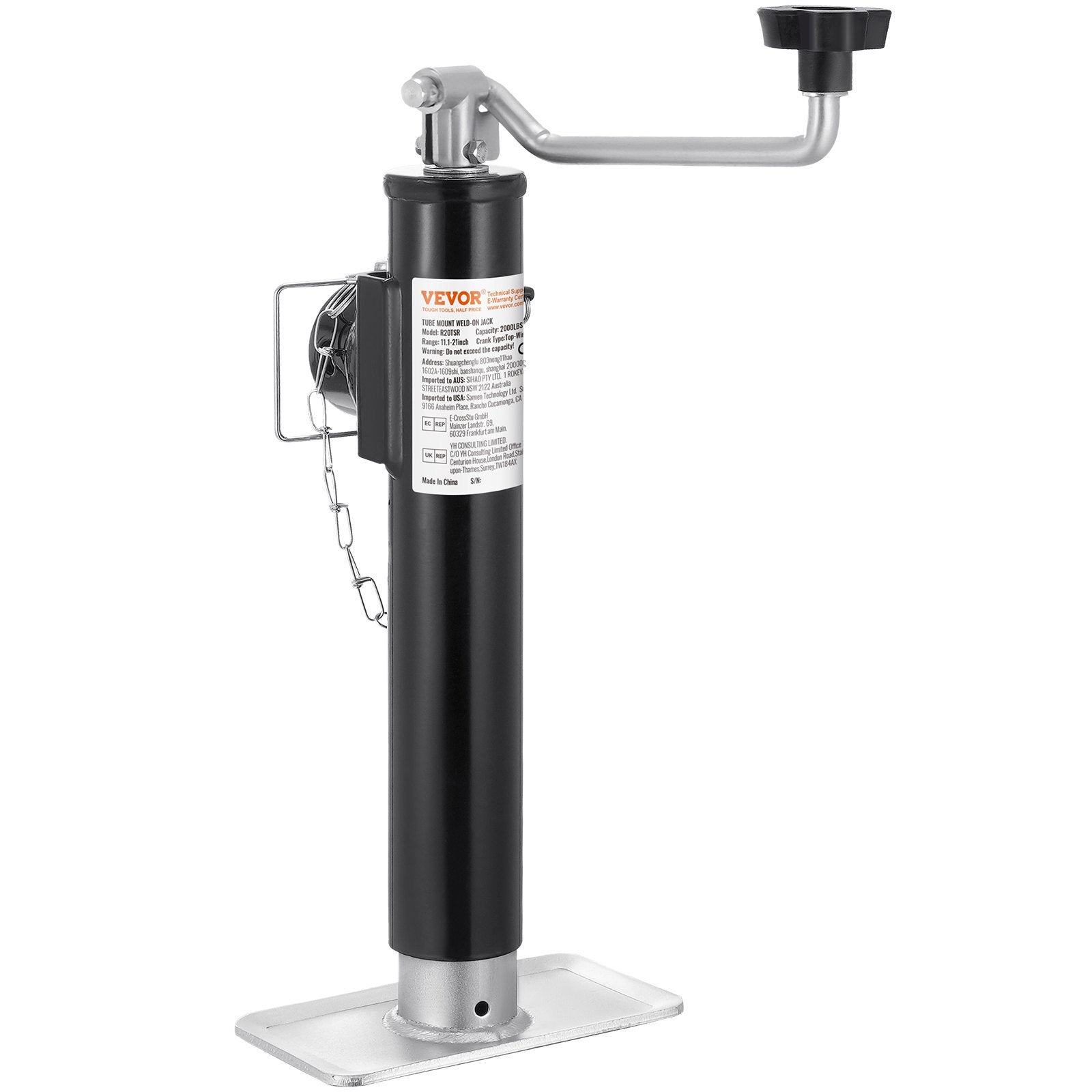 VEVOR Trailer Jack, 2000 lbs Dynamic Load Capacity, Weld-on Pipe-Mount Swivel Trailer Jack, 10" Lift Trailer Jack Stand with Handle for RV Trailer, Horse Trailer, Utility Trailer, and Yacht Trailer