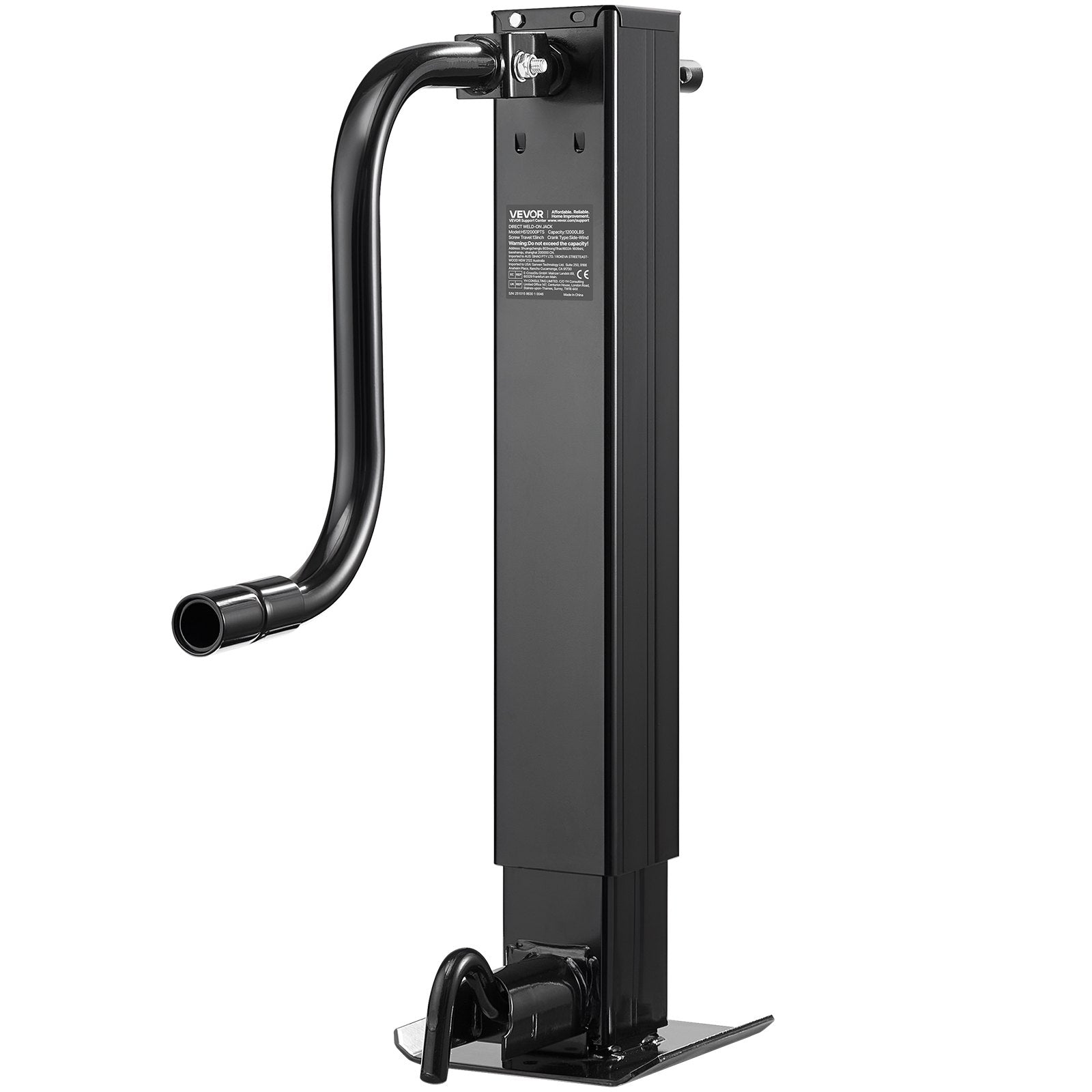 VEVOR Heavy-Duty Trailer Jack, 5443 kg Load Capacity, Sidewind Square Direct Weld-on Trailer Jack with Handle Crank, Adjustable Drop Leg, 674 mm Travel for Lifting RV, Utility, Yacht Trailers