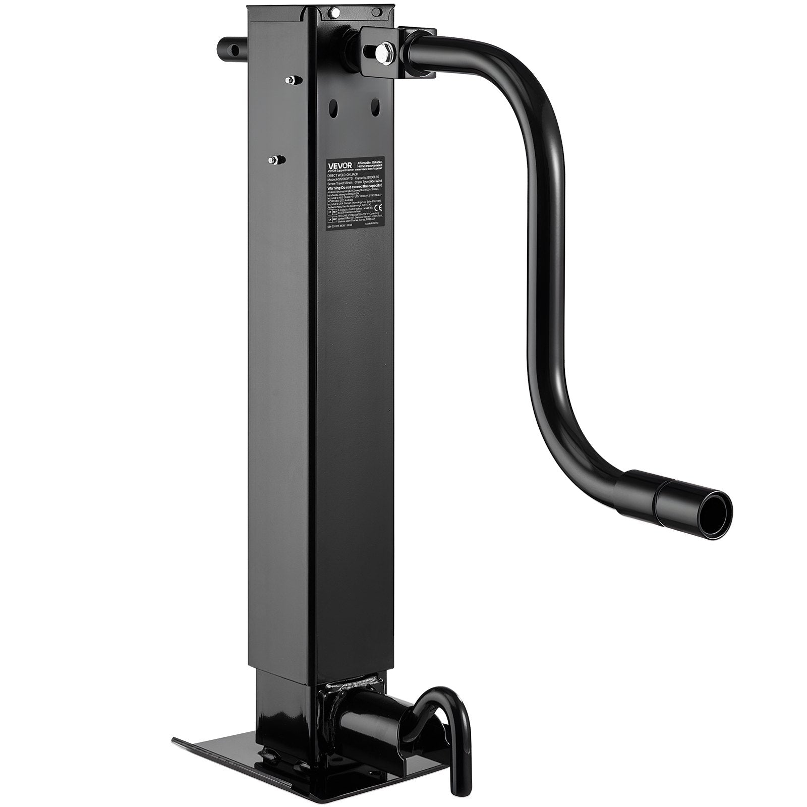 VEVOR Heavy-Duty Trailer Jack, 5443 kg Load Capacity, Sidewind Square Direct Weld-on Trailer Jack with Handle Crank, Adjustable Drop Leg, 674 mm Travel for Lifting RV, Utility, Yacht Trailers