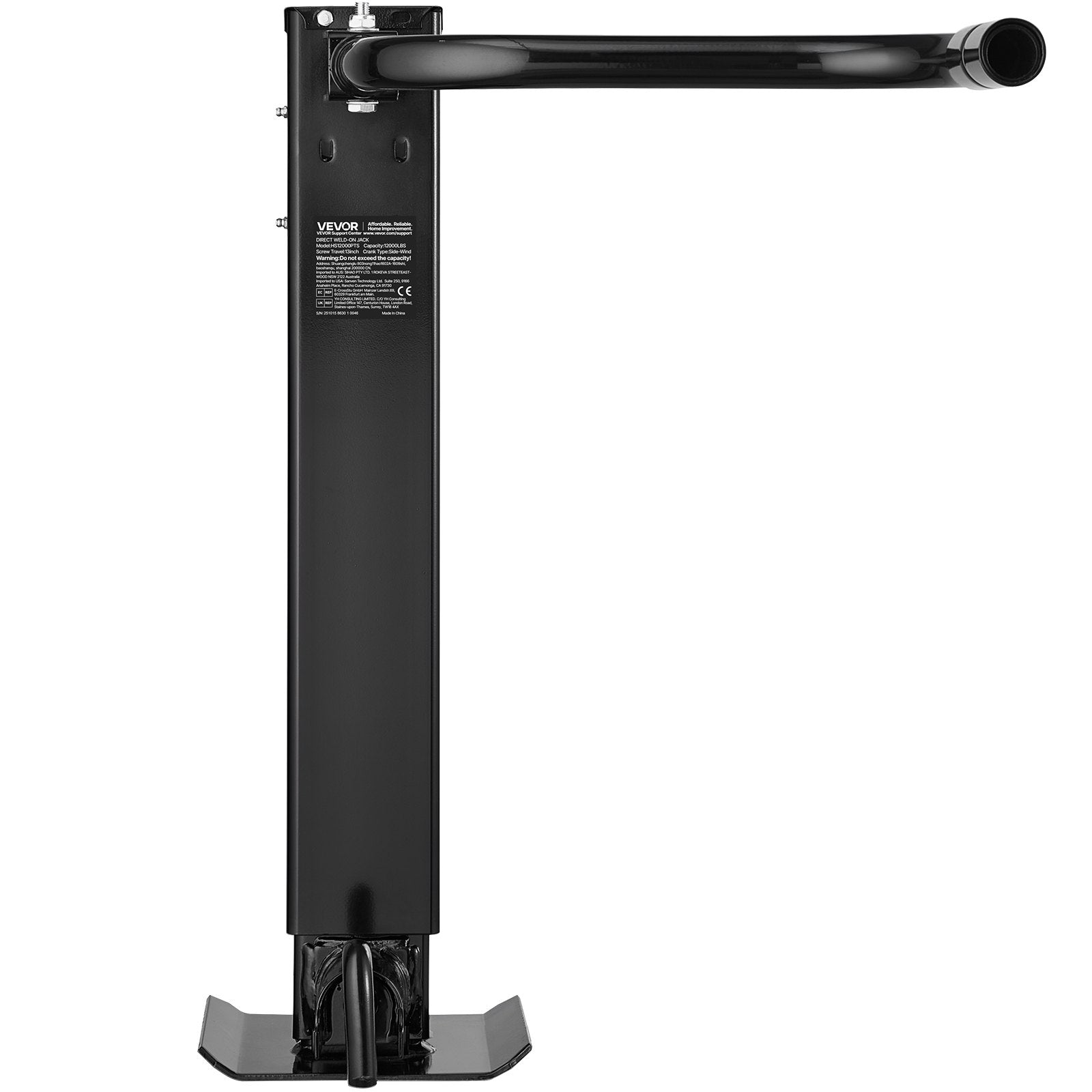 VEVOR Heavy-Duty Trailer Jack, 5443 kg Load Capacity, Sidewind Square Direct Weld-on Trailer Jack with Handle Crank, Adjustable Drop Leg, 674 mm Travel for Lifting RV, Utility, Yacht Trailers