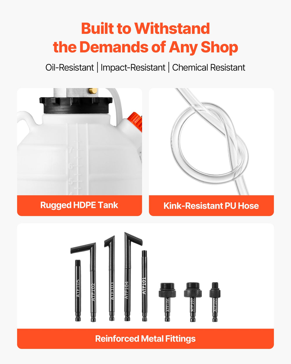 VEVOR Transmission Fluid Pump, 7.5 L Capacity, Manual ATF Refill Kit Fluid Transfer Pump with 8 ATF Adapters & 120cm Outlet Horse, Oil Extractor Dispenser with HDPE Tank for Cars, Lawn Mowers