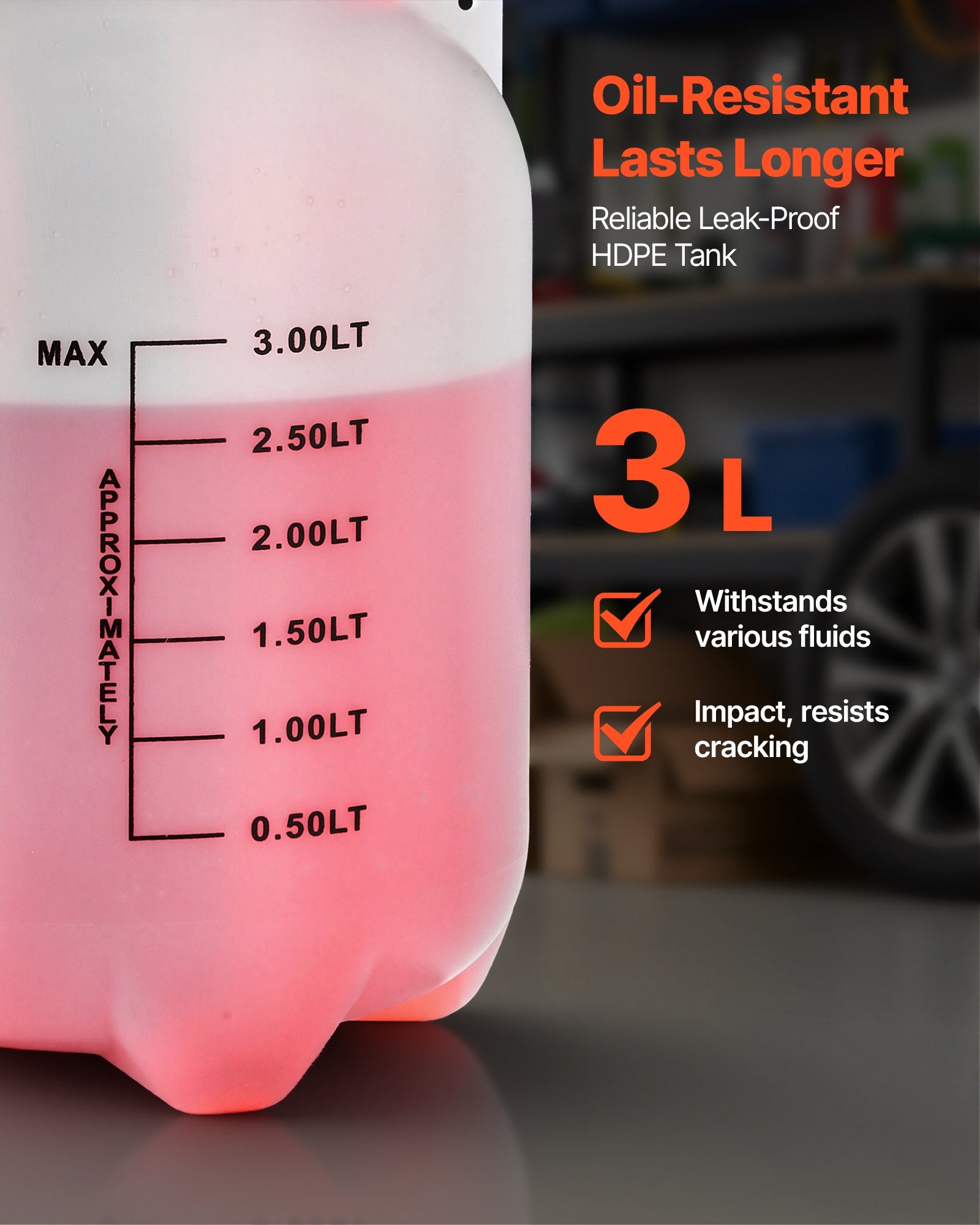 VEVOR Transmission Fluid Pump, 3 L Capacity, Manual Fluid Transfer Pump with 120 cm Long Horse & HDPE Tank, Transmission Oil Pump with PTFE Tape, Manual Automotive Oil Filling System