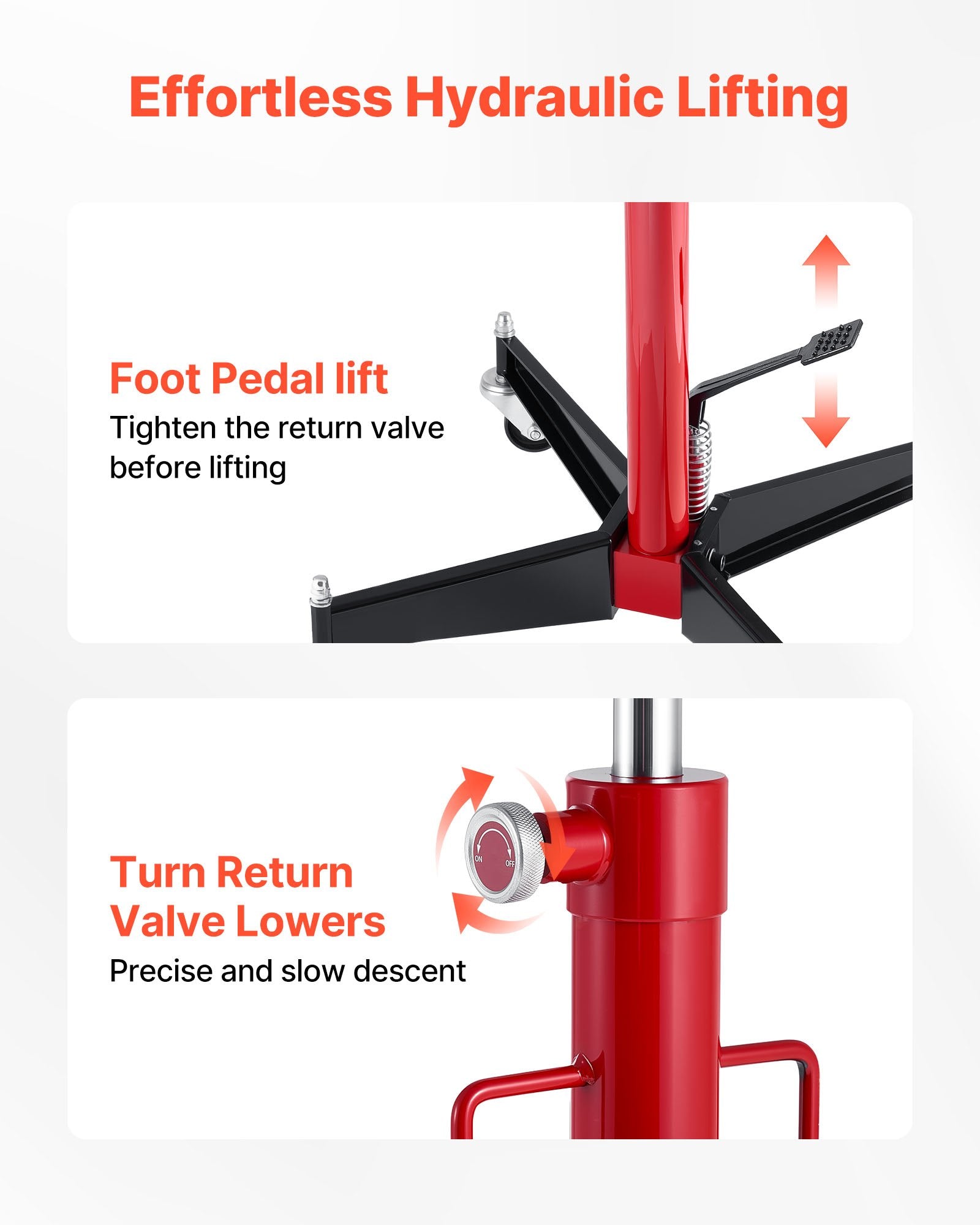VEVOR Hydraulic Transmission Jack, 1100 lbs / 0.5 Ton Lifting Capacity Telescoping Transmission Jack with Foot Pedal, 360° Swivel Wheel, 127-202 cm High Lifting Height, Lift Hoist for Garage/Shop