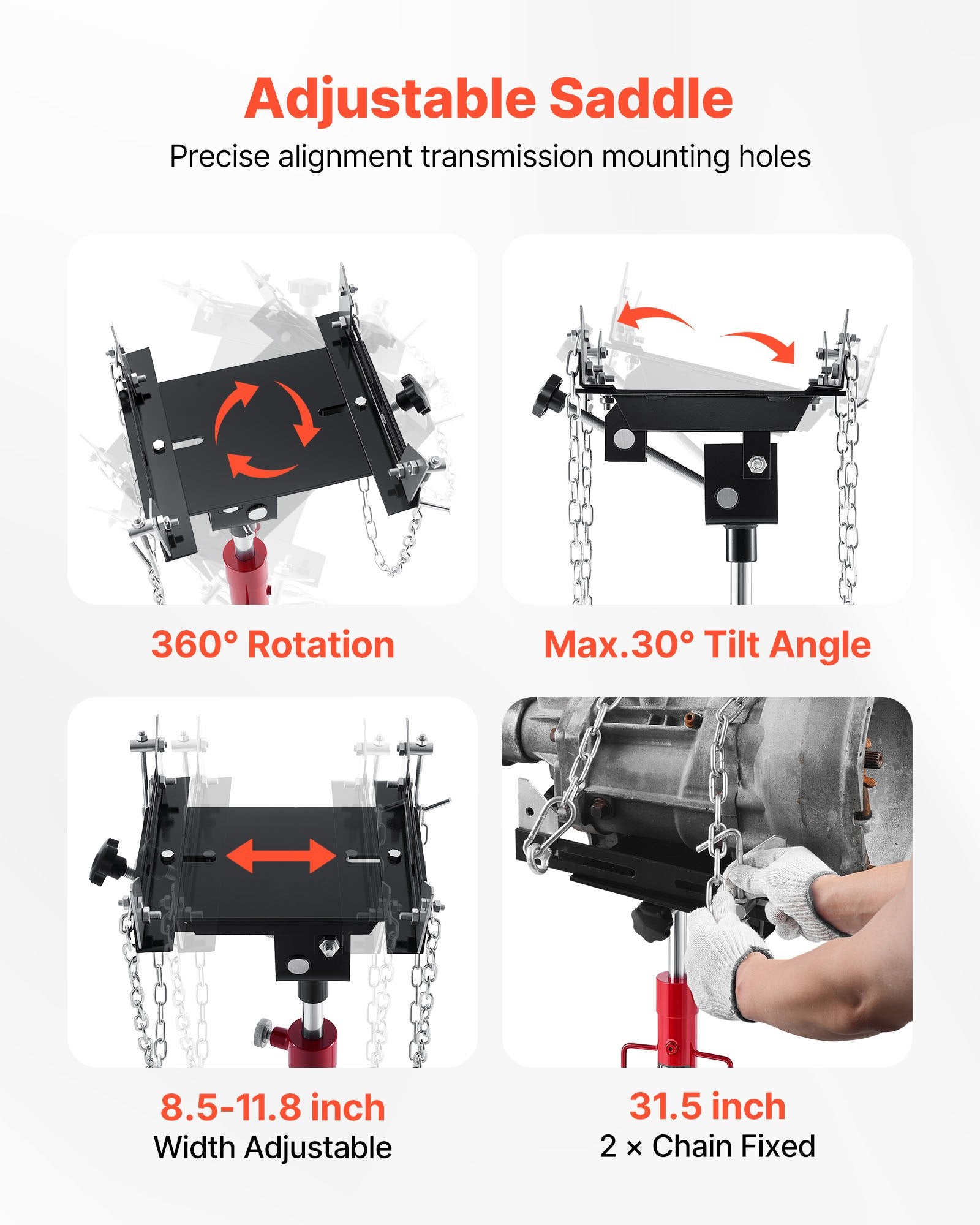 VEVOR Hydraulic Transmission Jack, 1100 lbs / 0.5 Ton Lifting Capacity Telescoping Transmission Jack with Foot Pedal, 360° Swivel Wheel, 127-202 cm High Lifting Height, Lift Hoist for Garage/Shop